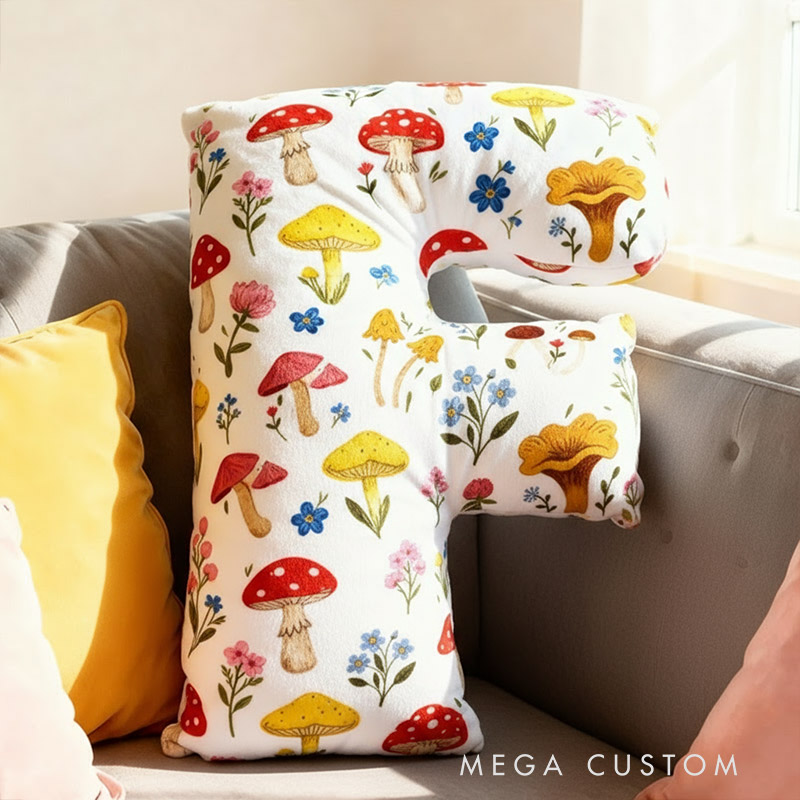 Personalized Cute Letter Pillow Whimsical Mushroom Flower Pillow for Kids Family Gardening Lover Gift