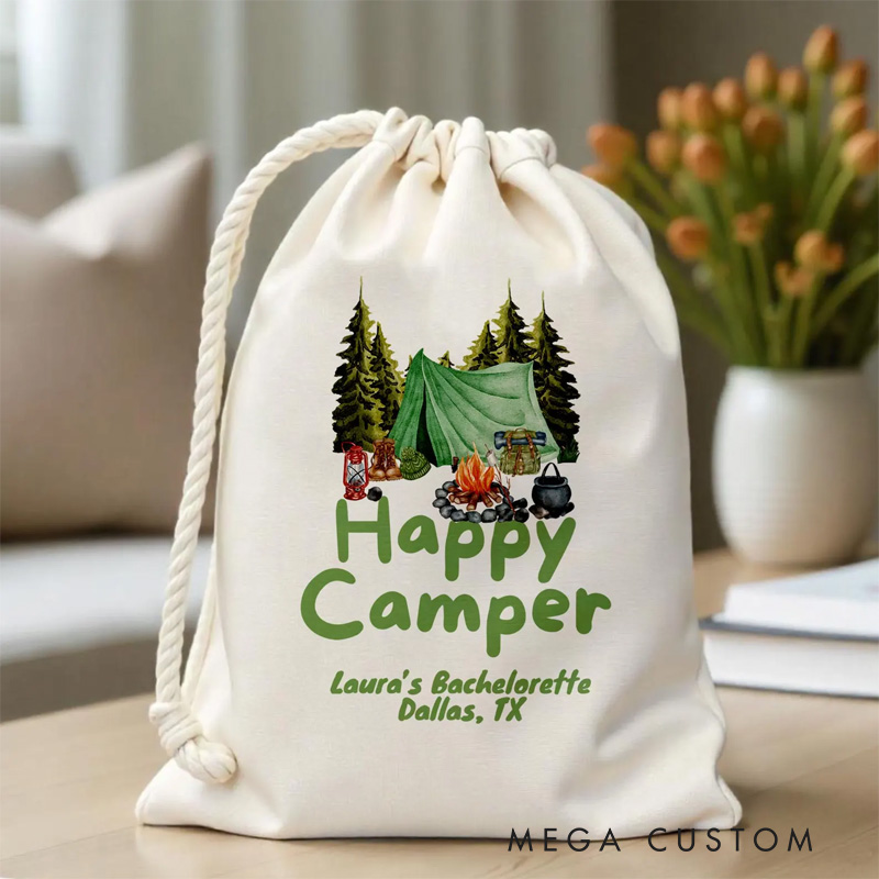Personalized Custom Happy Camper Bachelorette Party Favor Bag Tree Mountain Party Pouch Guest Return Gift Bag