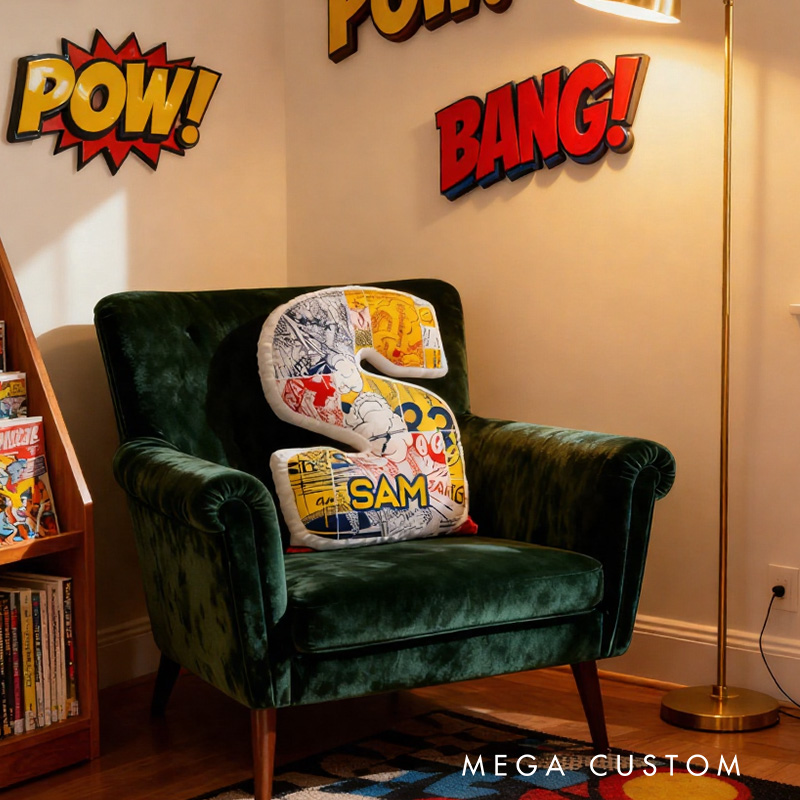 Personalized Light Comic Alphabet Shaped Pillow for Comic Anime Lovers Initial Pillow Christmas Gift for Kids Teenagers