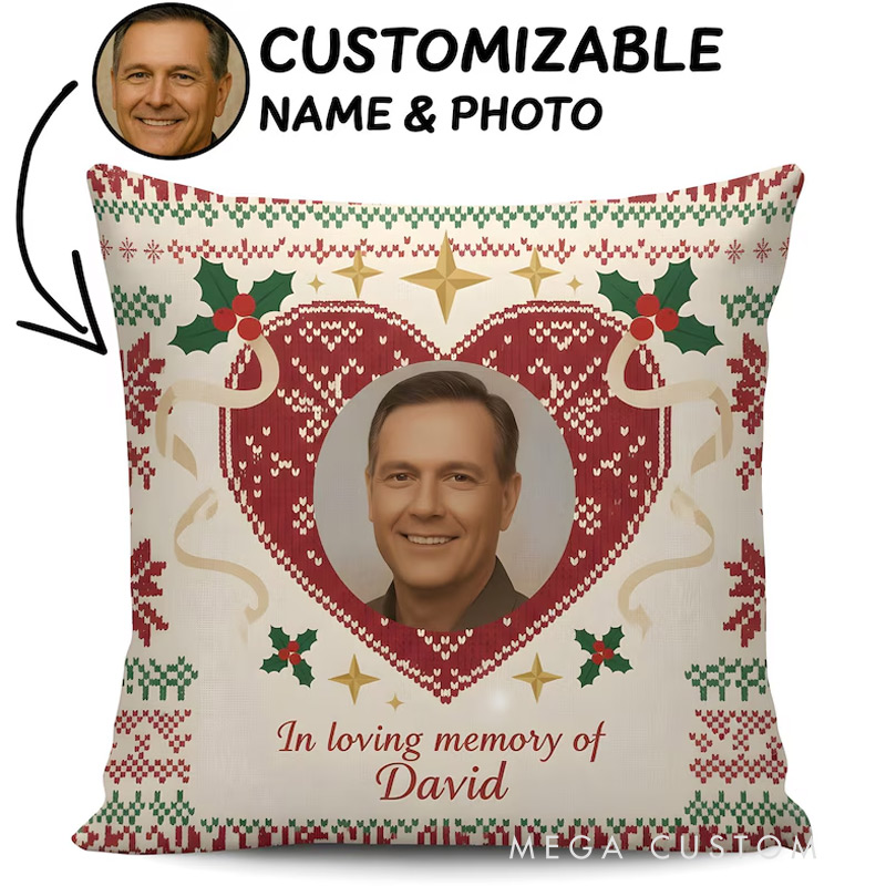 Personalized Memorial Christmas Pillow In Loving Memory Gift Custom Photo and Name Remembrance Cushion for Loss of Loved One