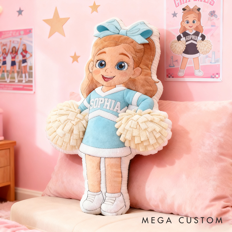 Personalized Cheerleader Pillow with Custom Name and Outfit Design for Kids and Fans