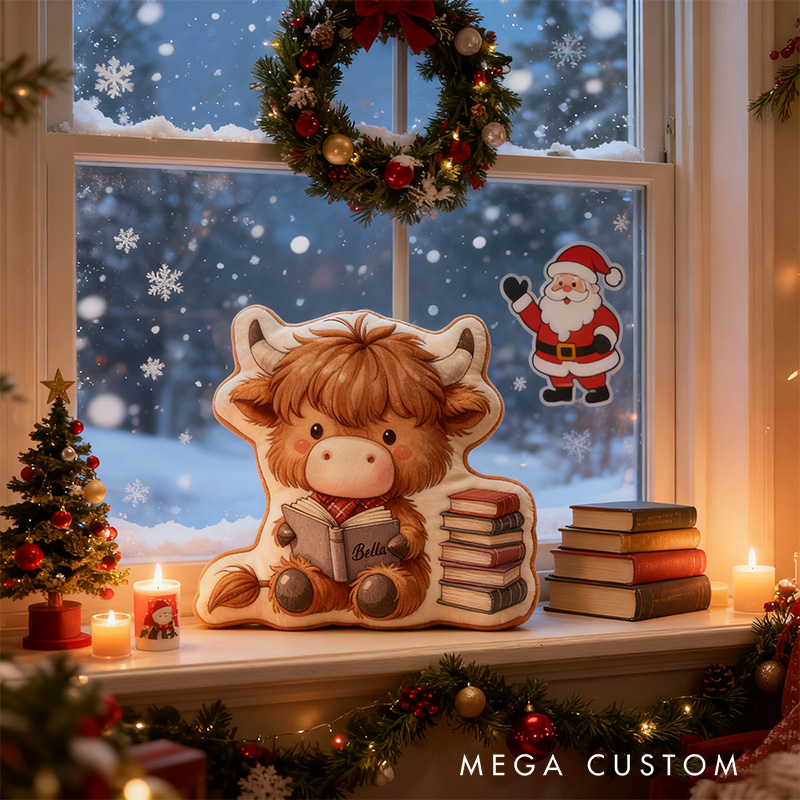 Personalized Reading Cow Throw Pillow Graphic 3D Print Animal Pillow with Name for Kids Boys Girls Christmas Gifts Birthday Gift