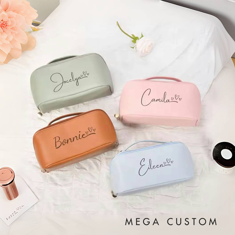 Personalized Faux Leather Makeup Bag Engraved Cosmetic Travel Bag for Travel Lovers