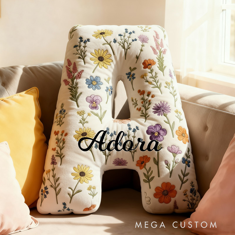 Personalized Cute Flower Letter Pillow Graphic 3D Print Custom Pillow for Kids Family Gardening Lovers Gift