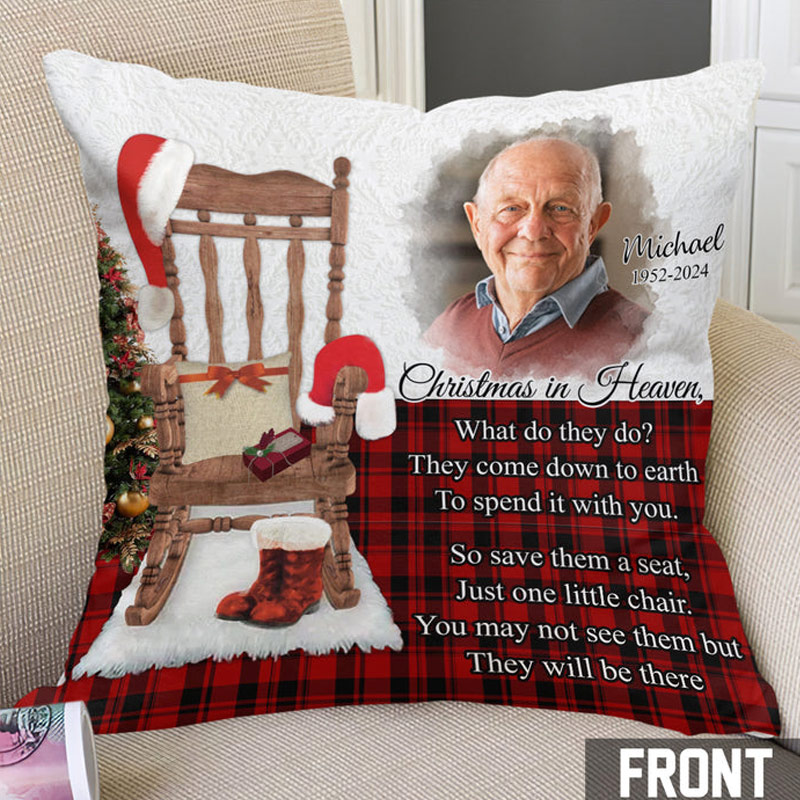 Personalized Memorial Throw Pillow Christmas In Heaven Custom Photo Pillow Sympathy Gift for Loss of Loved One 