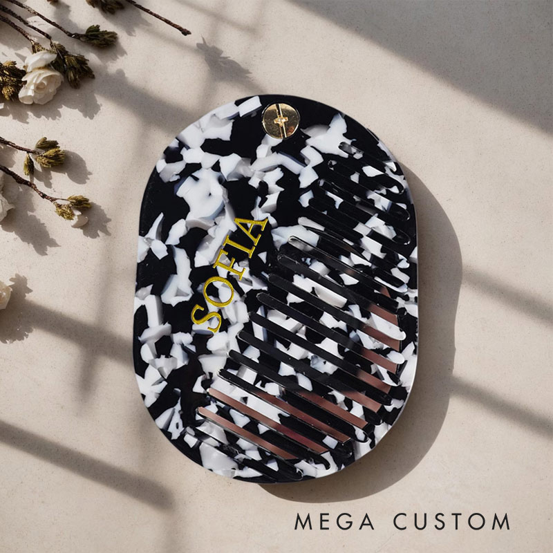 Personalized Name Comb with Mirror Personalized Acetate Hair Comb Engraved Travel Compact Mirror for Travel Lovers