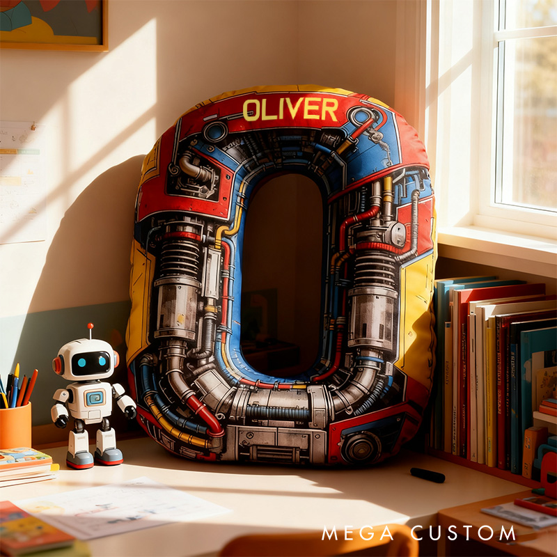 Personalized Blue Machine Alphabet Shaped Pillow for Movie Lovers Initial Pillow Christmas Gift for Boys Kids