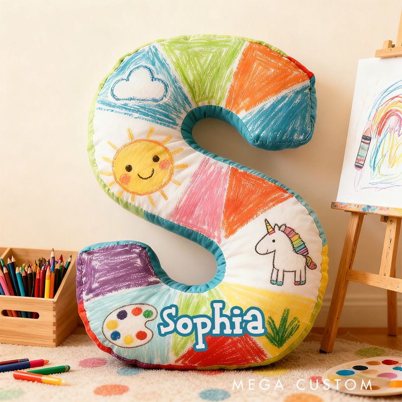 Personalized Graphic 3D Print Crayon Artist Alphabet Shaped Pillow for Art Lovers Initial Pillow Christmas Gift for Kids