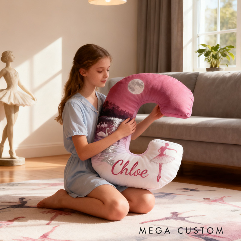 Personalized Graphic 3D Print Swan Ballerina Alphabet Shaped Pillow for Dance Lovers Initial Pillow Christmas Gift for Kids