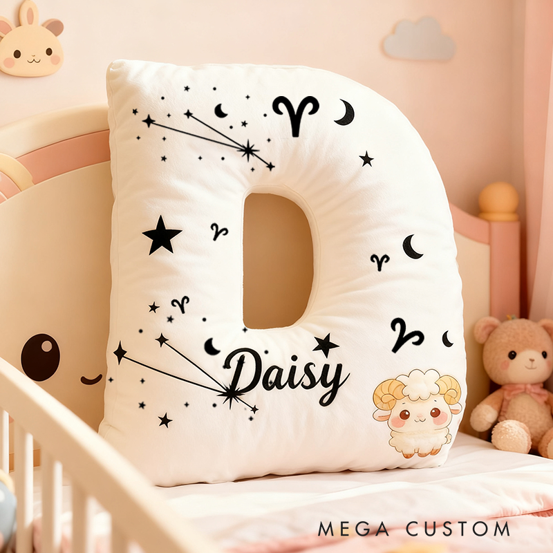 Personalized Zodiac Pillow with Constellations Zodiac Symbols Stars Moons and Cute Ram Design for a Cozy Astrological Touch Graphic 3D Print Pillow