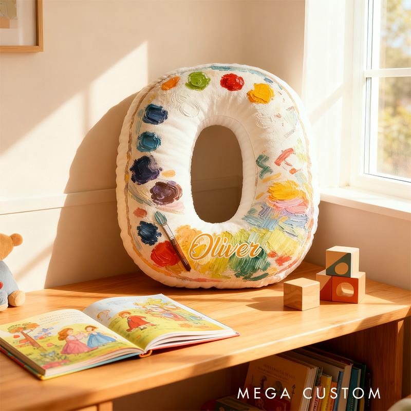 Personalized Graphic 3D Print Oil Painting Artist Alphabet Shaped Pillow for Art Lovers Initial Pillow Christmas Gift for Kids