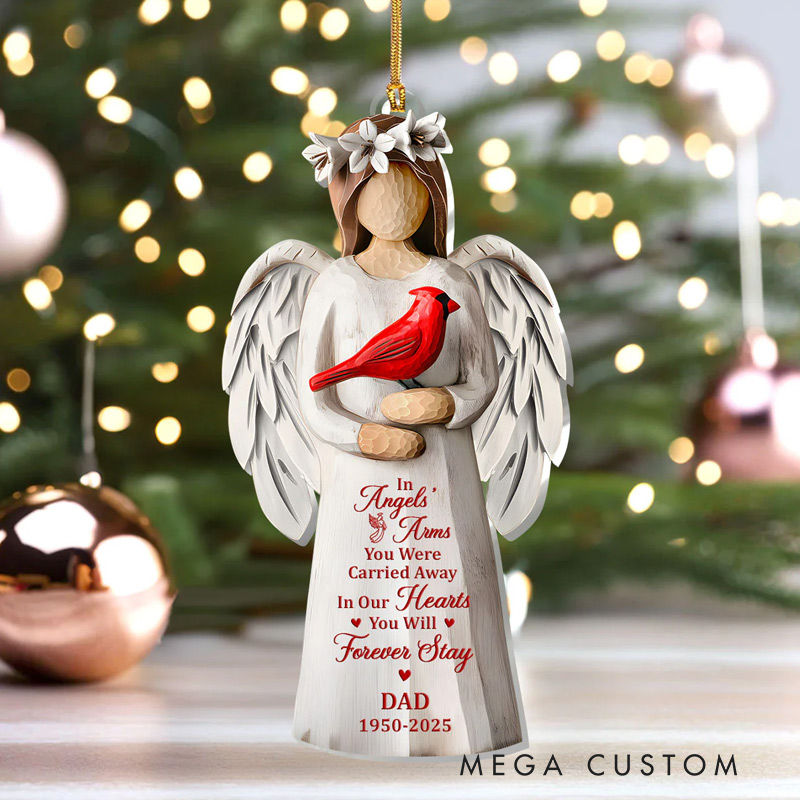 Personalized Memorial Ornament In Angels' Arms 3D Effect Acrylic Ornament Sympathy Gift for Family Members