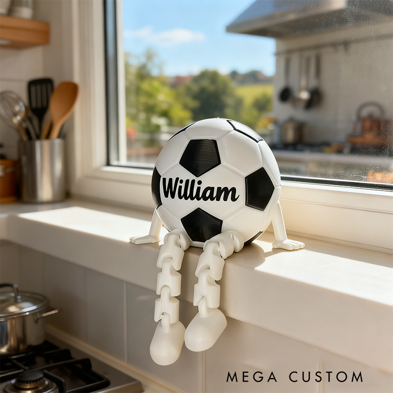 Personalized Soccer Ball Decor with Dangling Legs and Custom Name