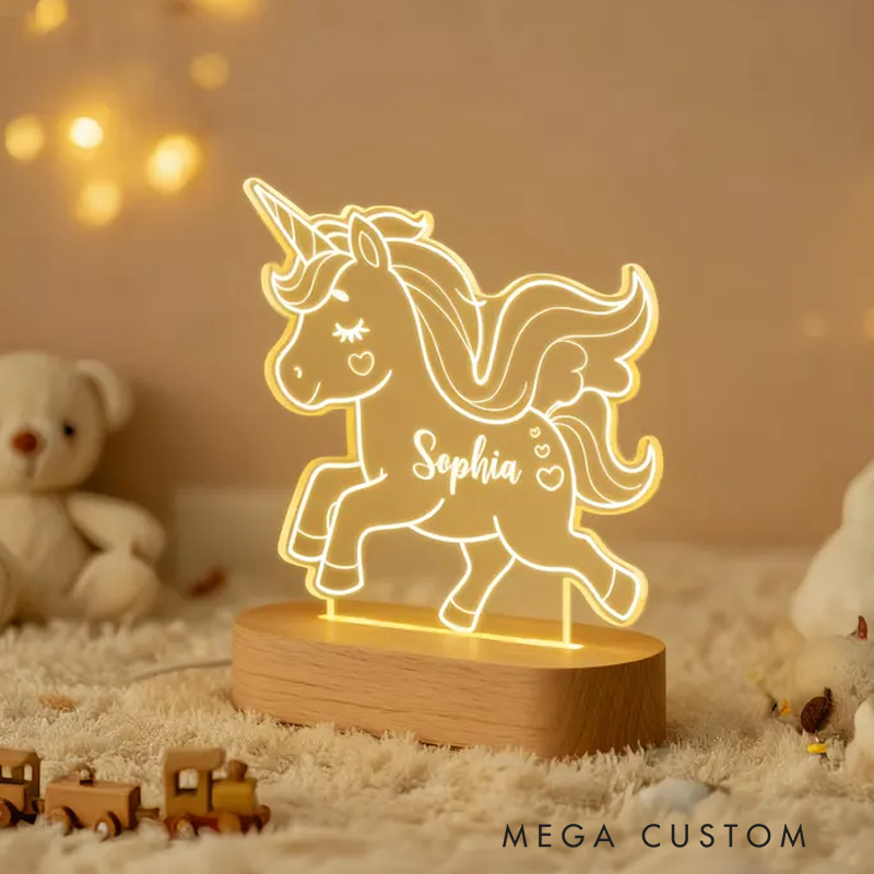 Personalized Unicorn Night Light Light New Baby Girl Boy Gift Kids Bedroom Lamp