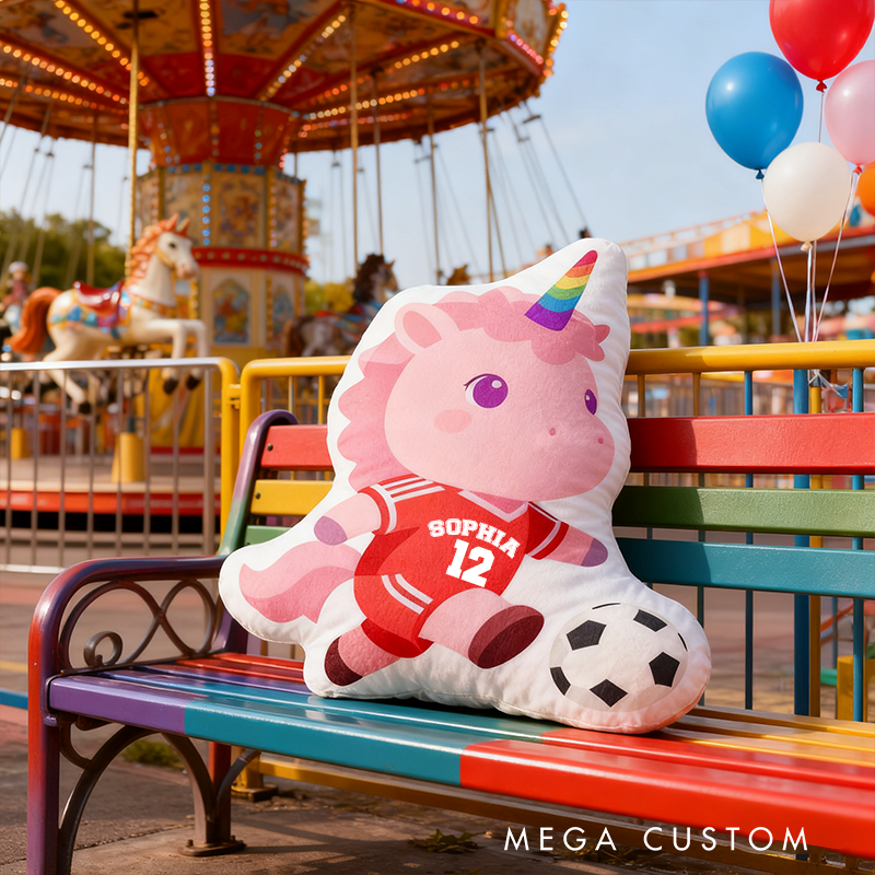 Personalized Unicorn Soccer Pillow with Custom Name and Number Design
