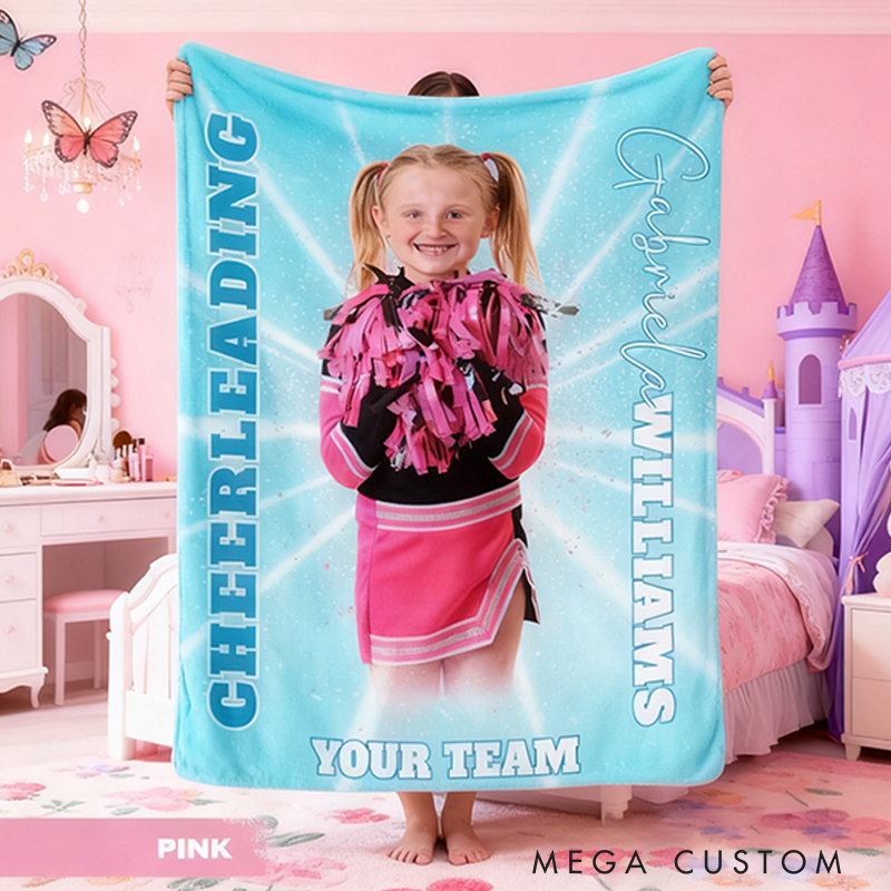 Personalized Cheerleader Blanket Featuring Your Photo and Name for Girls Cheer Team Gift