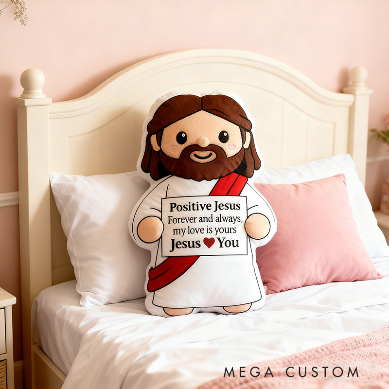 Personalized Cute Positive Jesus Pillow with Custom Love Message Graphic 3D Print Pillow Inspirational Christian Gift Jesus Love Gift Faith Based Gift