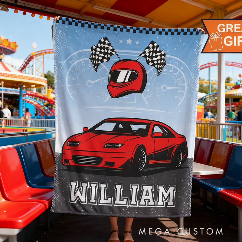 Personalized Racing Blanket Custom Name Soft Cozy Sherpa Fleece Throw Blankets Sport Gift