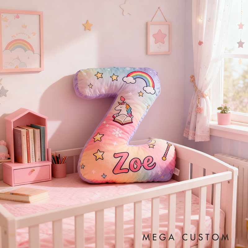 Personalized Gradient Letter Pillow with Unicorn Stars Moon Balloons and Whimsical Fairytale Magic Inspired Graphic 3D Print Pillow Christmas Gift