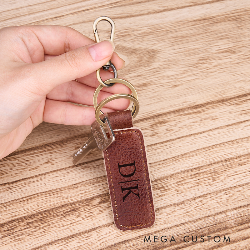 Personalized Leather Keychain for Men Custom Key Ring with Name Engraved Leather Key Chain Anniversary Gift for Him Groomsmen Gift Birthday Gift for Dad Boyfriend Husband
