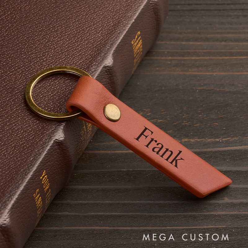 Personalized Leather Keychain for Men Custom Keychain with Name Engraved Leather Key Chain Anniversary Gift for Him Groomsmen Gift Birthday Gift for Dad Boyfriend Husband