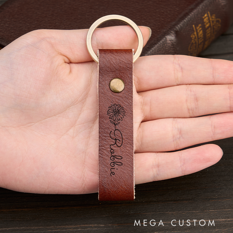 Personalized Leather Keychain for Men Custom Key Ring with Name Engraved Leather Key Chain Anniversary Gift for Him Groomsmen Gift Birthday Gift for Dad Boyfriend Husband