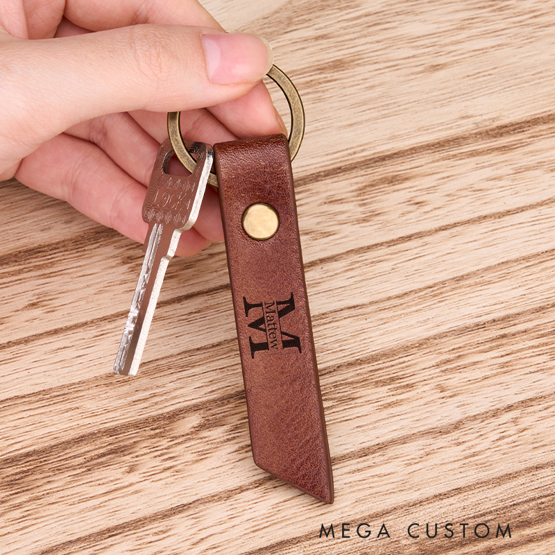 Personalized Leather Keychain for Men Custom Key Ring with Name Engraved Leather Key Chain Anniversary Gift for Him Groomsmen Gift Birthday Gift for Dad Boyfriend Husband
