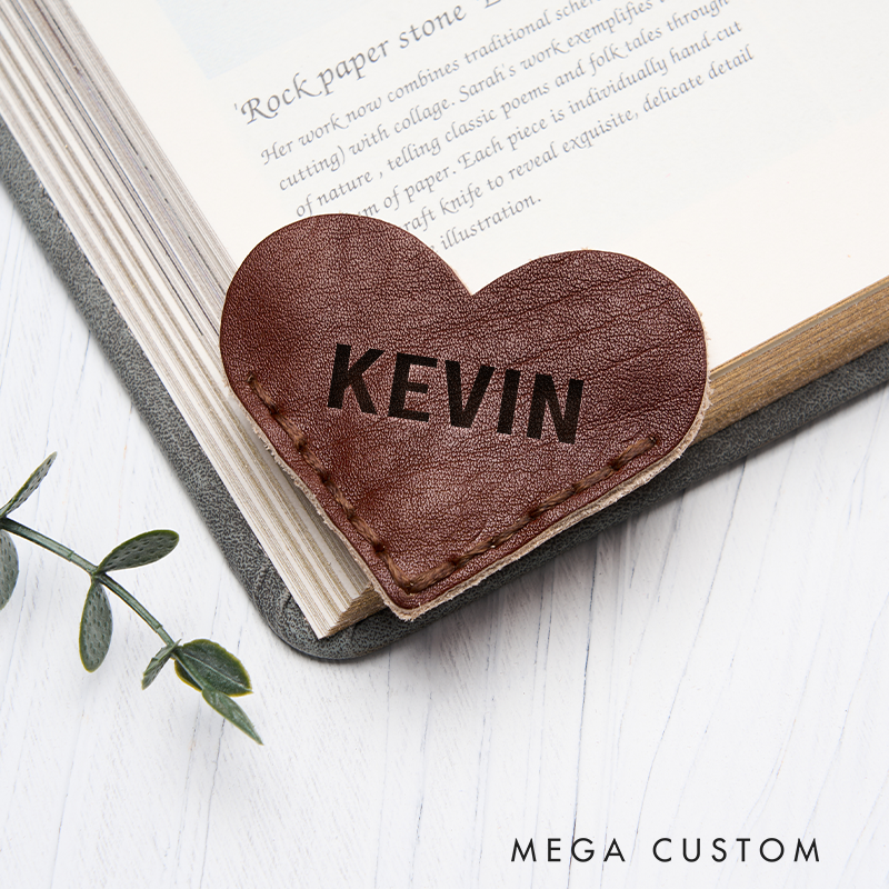 Personalized Leather Magnetic Book Mark Engraved Heart Bookmark with Name Custom Reader Gift for Him Journal Accessory