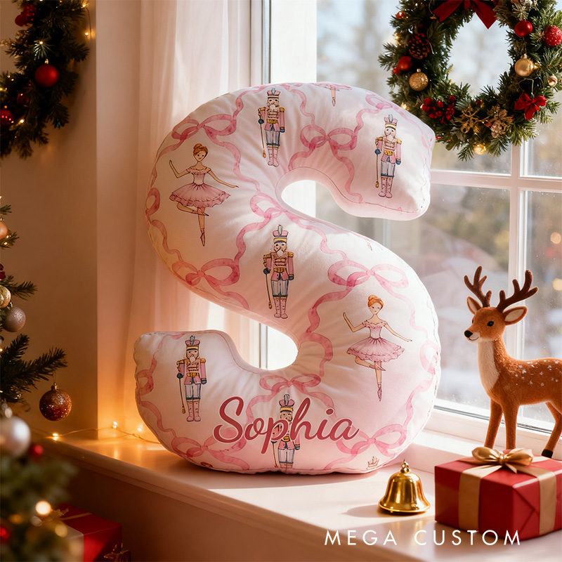 Personalized Nutcracker Ballet Alphabet Shaped Pillow for Dance Lovers Initial Pillow Christmas Gift for Kids