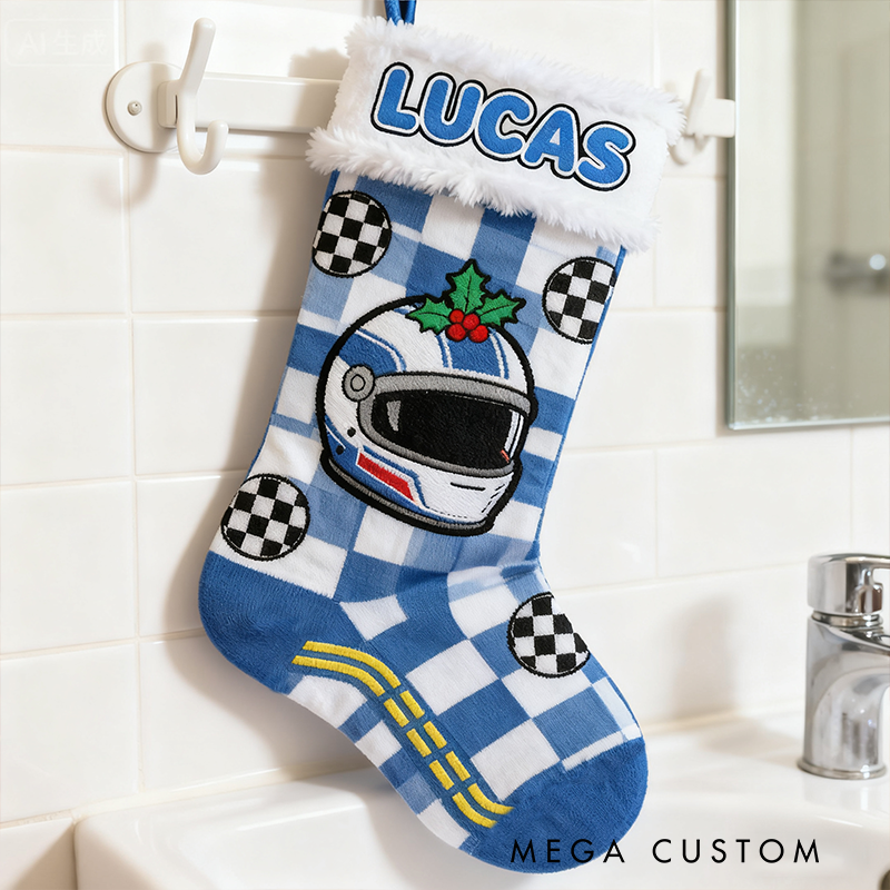 Personalized Racing Helmet Christmas Stocking for Speed Enthusiasts Family Christmas Gifts Xmas Gift