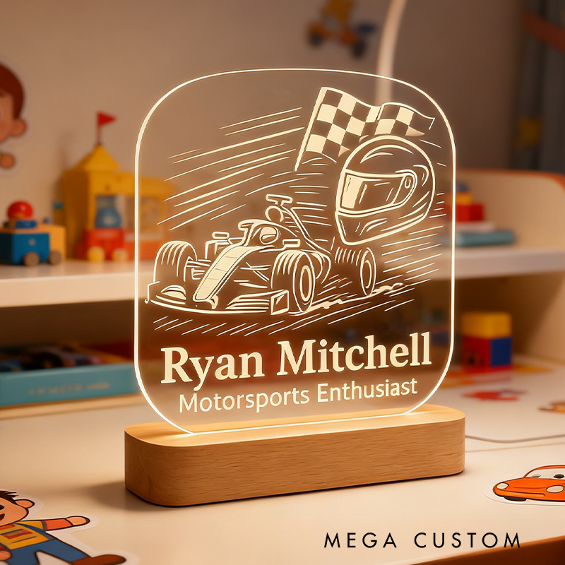 Personalized Racing Car Gift Custom Driver Name Decor Car Motorsport LED Night Light Lover Gift Race Fan Lamp