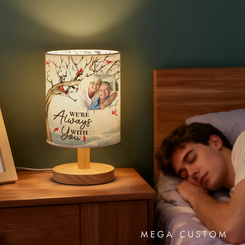 Personalized Cardinal Photo Flaxen Fabric Table Lamp with Name and Text Home Decor Christmas Memorial Gift for Family