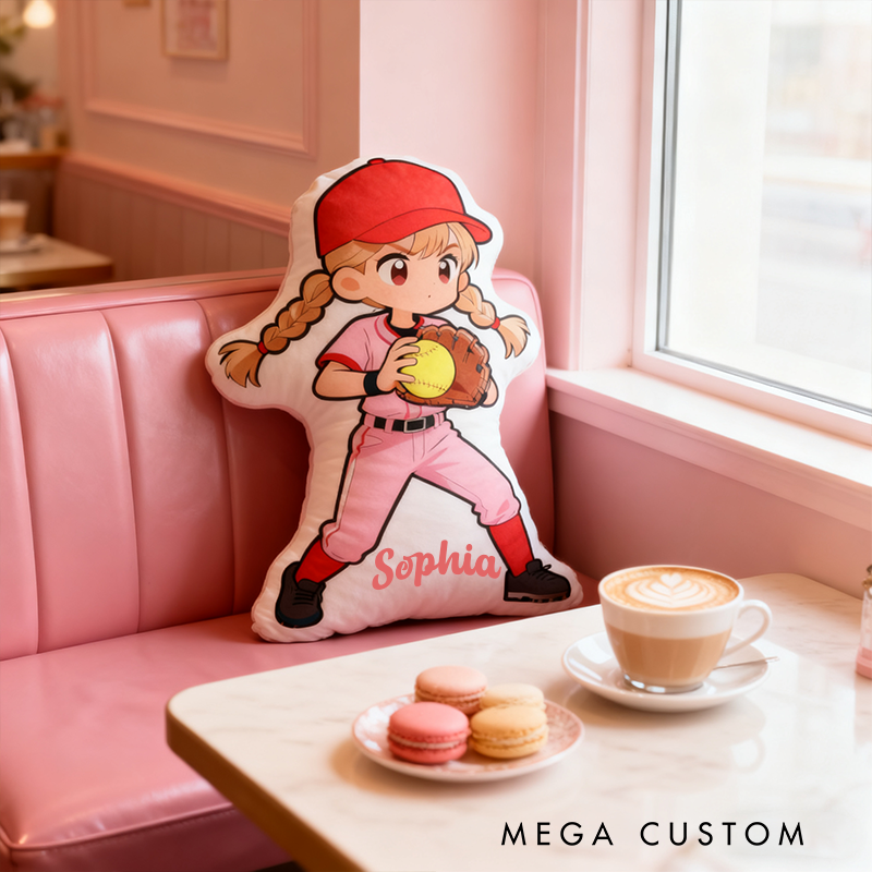 Personalized Softball Player Pillow with Custom Name and Cute Design