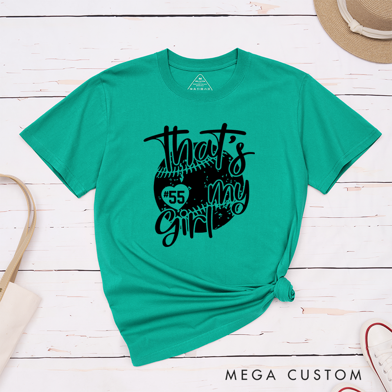 Personalized Softball T-Shirt Design Featuring Customizable Player Number Heart-Shaped Accent Playful Handwritten Script Font and Distressed Softball Graphic for a Stylish and Sentimental Look