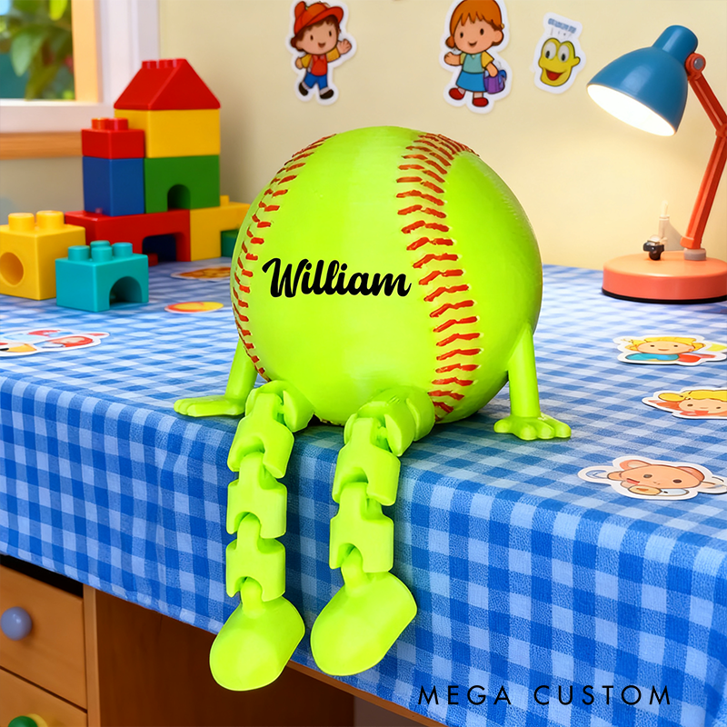 Personalized Softball Decor with Dangling Legs and Custom Name