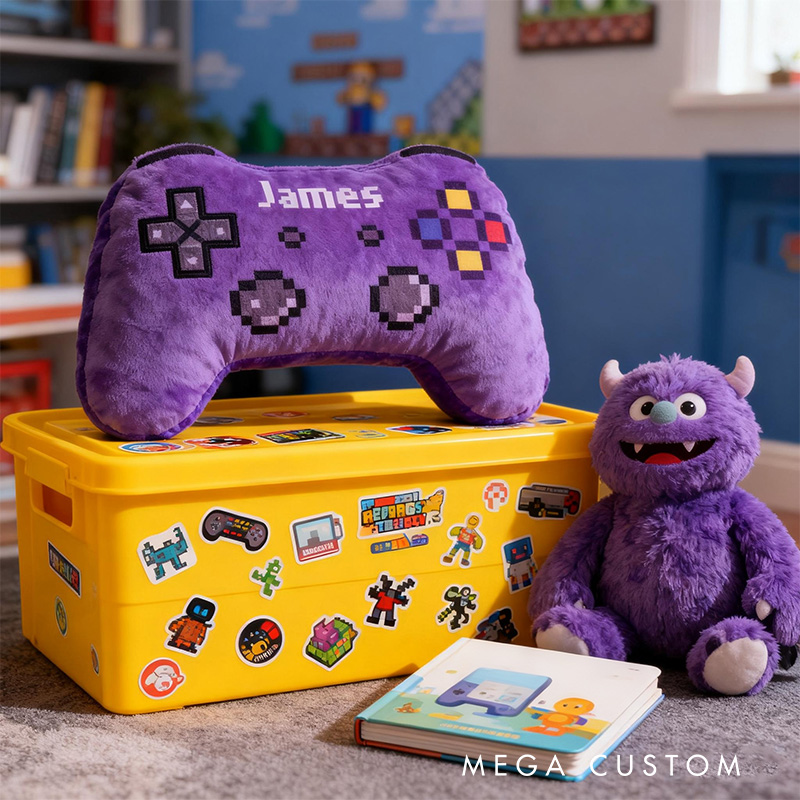 Personalized Graphic 3D Print Pixel Style Game Controller Shaped Pillow for Game Lovers Plush Pillow Christmas Gift for Kids