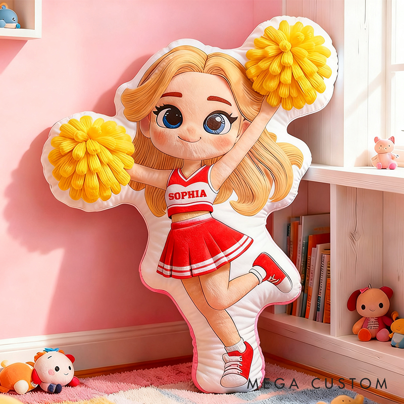 Personalized Adorable Cheerleading Pillow with Name and Outfit Design for Kids