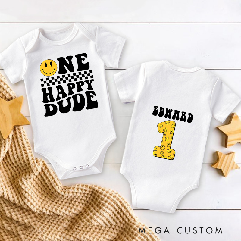 Personalized One Happy Dude First Birthday Baby Onesie Funny Gift for Baby