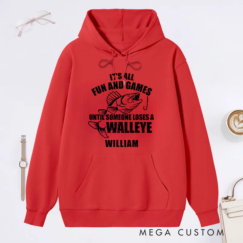 Personalized Fishing Hoodie Funny Walleye Fishing Hoodie Custom Name Sweatshirt Angler Humor Gift Perfect for Anglers and Humor Lovers 