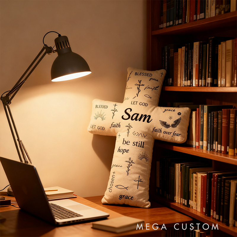 Personalized Faith over Fear Cross Pillow with Custom Name Home Decor Faith Hope Grace Cross Dove Pillow Religious Christian Gift