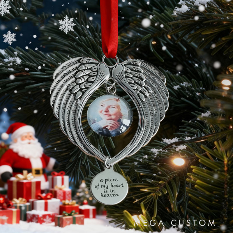 Personalized Photo Memorial Christmas Tree Charm Angel Wings Memorial Christmas ornament In Loving Memory Gift