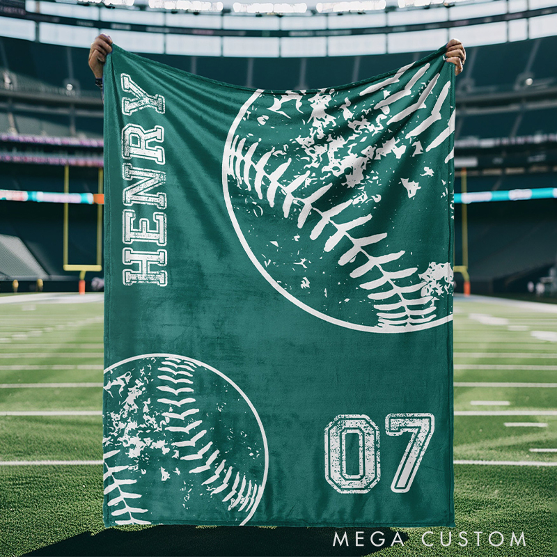 Personalized Athletic Blanket Distressed Baseball Design with Custom Name and Number  