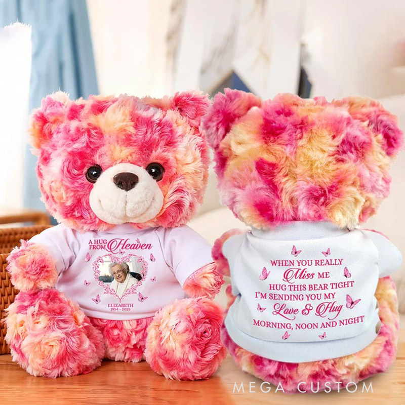 Personalized Teddy Bear with Photo Shirt Hug This Memorial Bear Heaven Sent Plush Soft Toy New Baby Memory Bunny Keepsake Condolence Gift