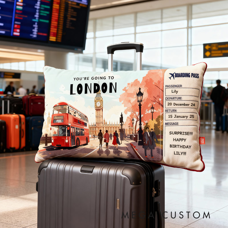 Personalized Graphic 3D Print Custom London Boarding Pass Pillow for Travel Lovers