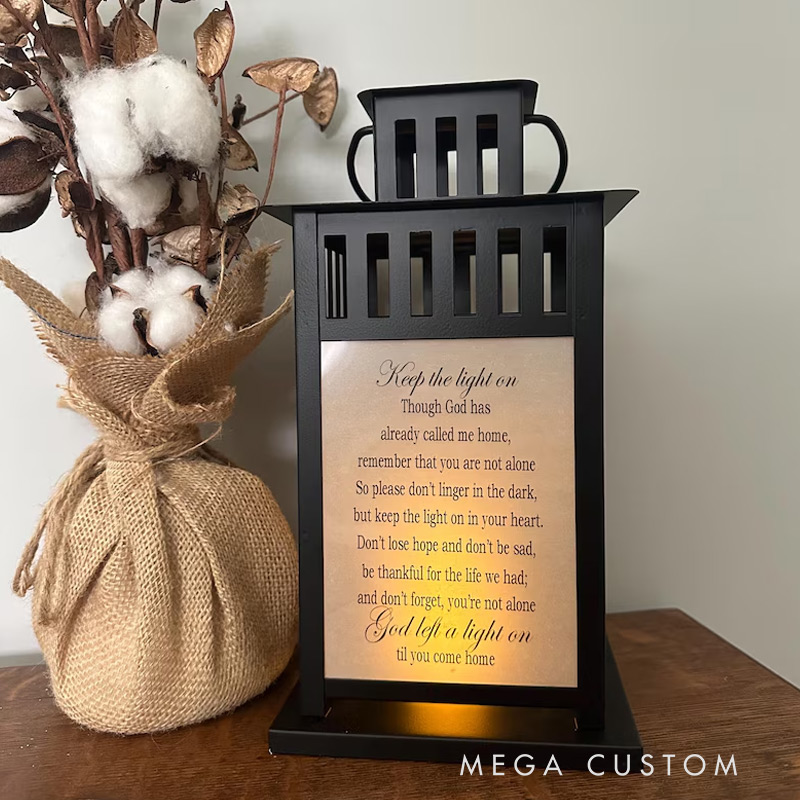 Personalized Memorial Lantern Keep the Light on Photo Lantern Memorial Candle Sympathy Lantern Remembrance Bereavement Gift for Loss of Loved One