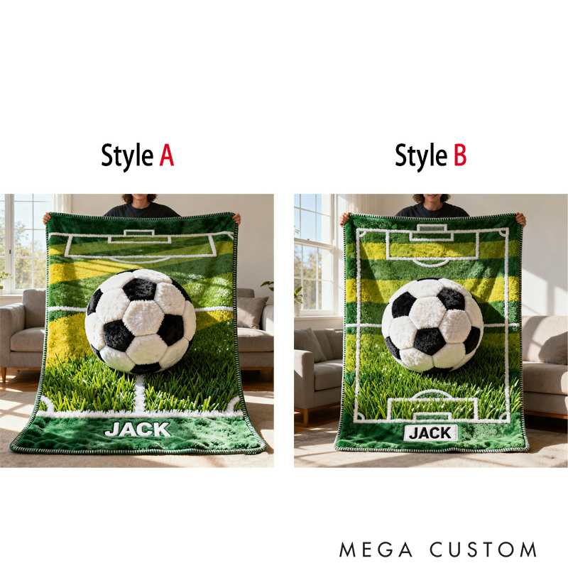 Personalized Soccer Blanket with Custom Name and Field Design for Kids and Soccer Lover