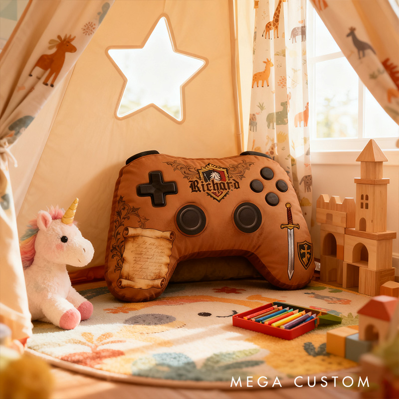 Personalized Graphic 3D Print Medieval Game Controller Shaped Pillow for Game Lovers Plush Pillow Christmas Gift for Kids