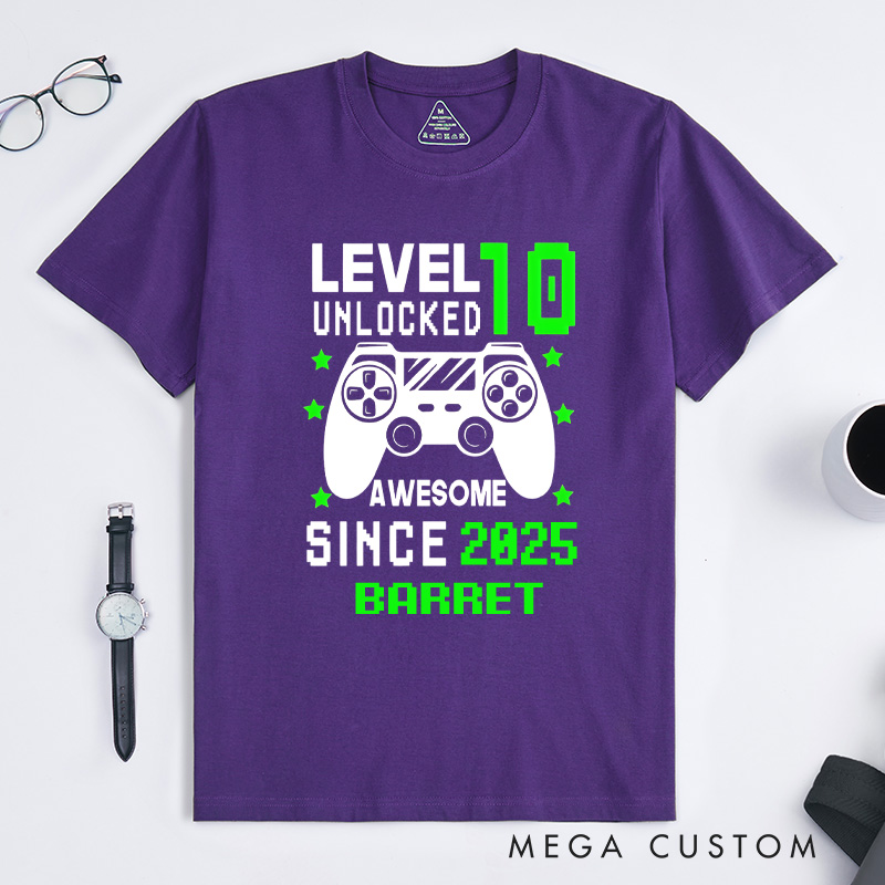 Personalized Custom Level Unlocked Shirt Level 10 Unlocked Awesome Since Custom Birthday Teen Kids Gift Birthday Gamer Gift for Game Geek Lover