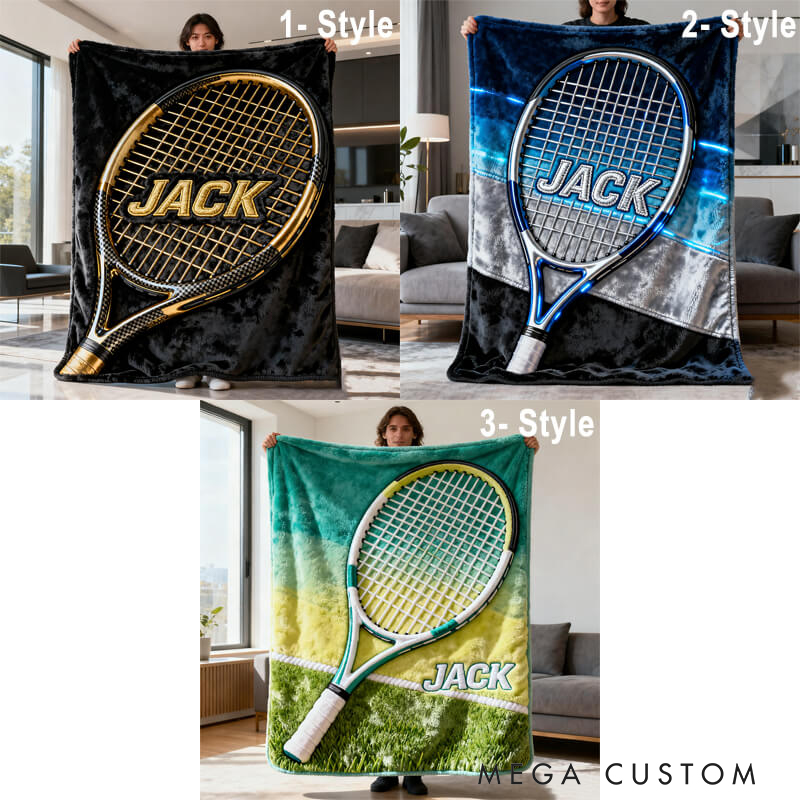 Personalized Tennis Blanket with Custom Name and Grass Court Design for Enthusiasts