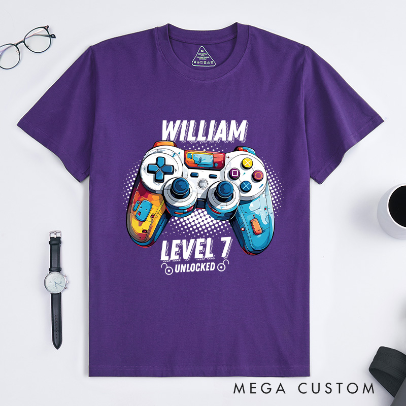 Personalized Custom Birthday Shirt Birthday Unlocked Shirt Boy Gamer T-Shirt Kids Birthday Party Gift for Game Geek Lover